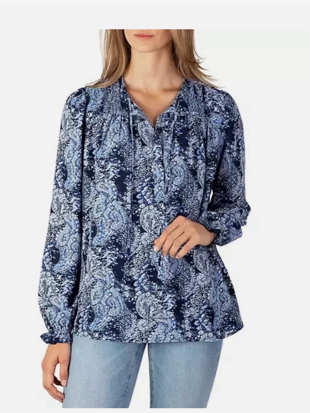 Joie Blue Paisley Sheer Coquette Fairy Boho Peasant Blouse Top Large